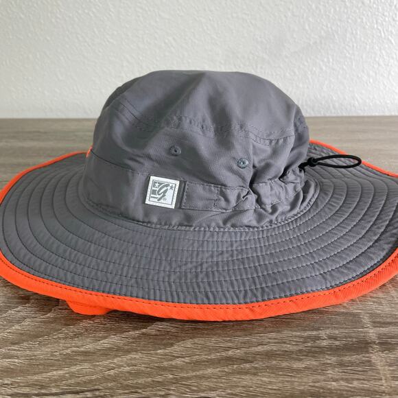 Vintage The Game MD Gray Orange Wide Brim Sun Hat Adjustable Chin Strap One Size - Picture 7 of 8